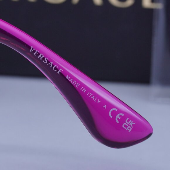 Versace VE4456U 533487 Oval Sunglasses – Pink Transparent/Dark Grey